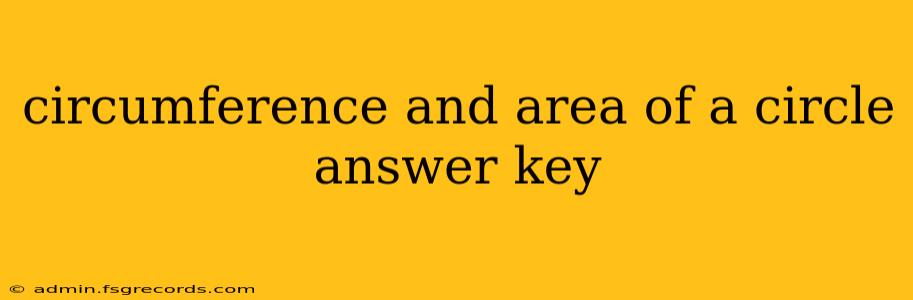 circumference and area of a circle answer key