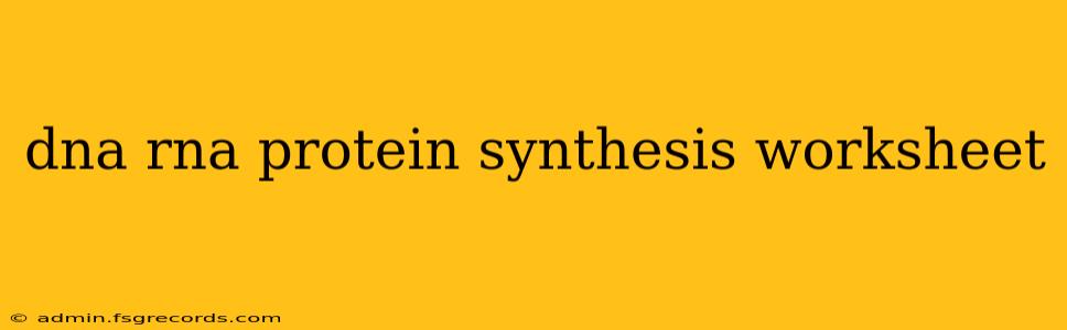 dna rna protein synthesis worksheet